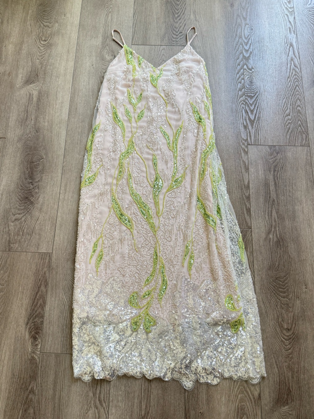 helsi margarita silver green floral sequin beaded embellished maxi gown dress XS